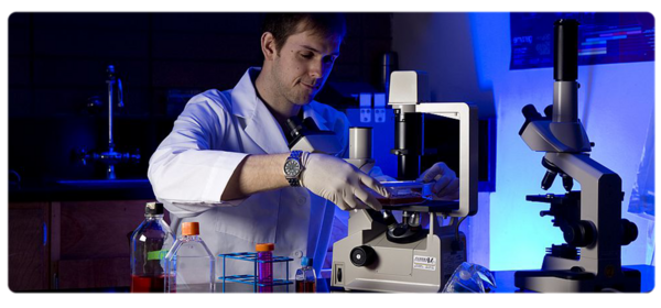 生物学家使用显微镜进行研究